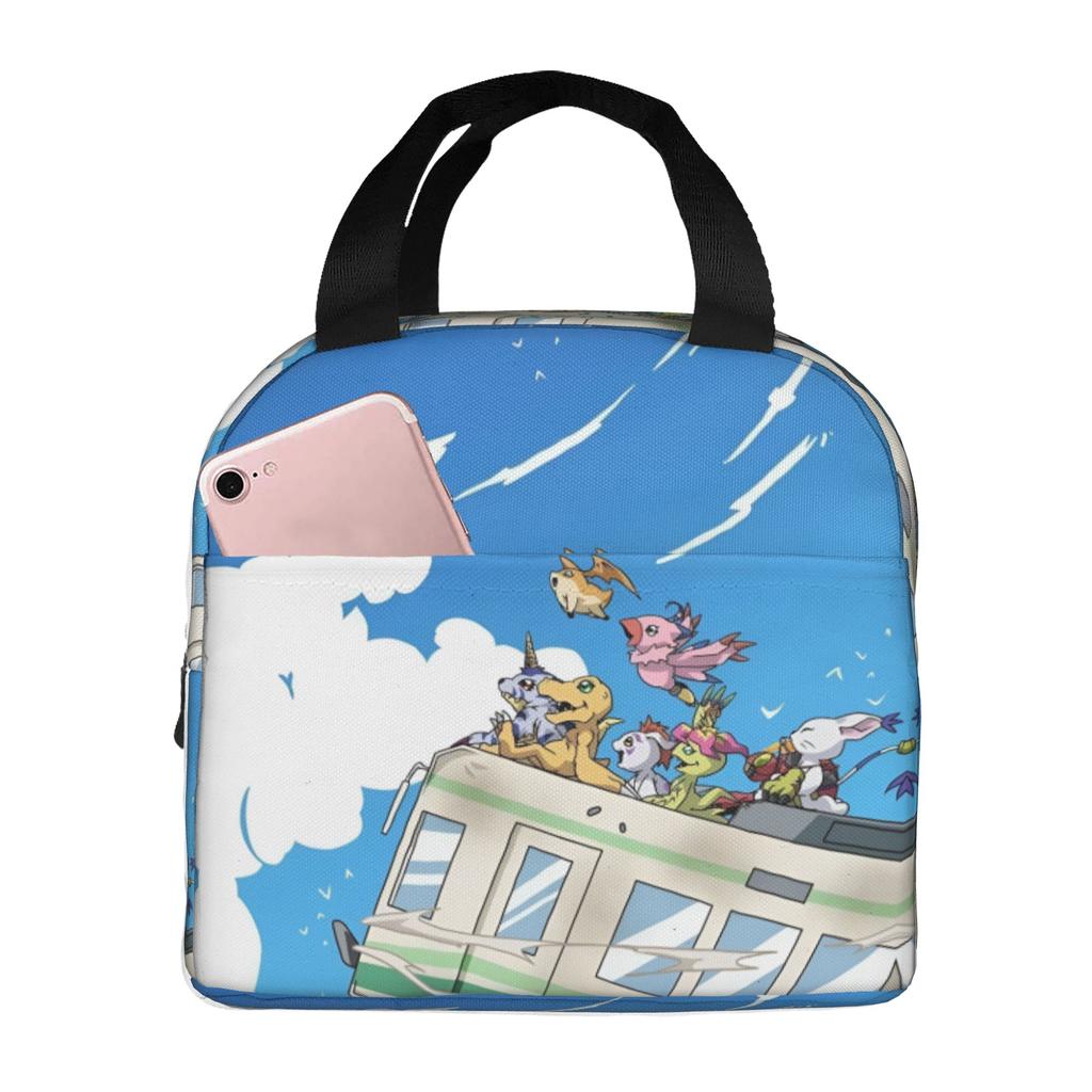 Custom D-Digimons Insulated Lunch Bag for Women Men Leakproof Cartoon Cooler Thermal Lunch Tote Office Picnic Travel