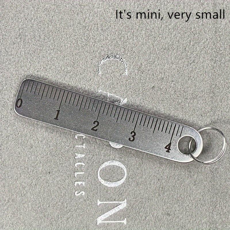 5pcs Stainless Steel Mini Ruler with Keychain, Portable Measuring Tool, White, for Office and School Supplies