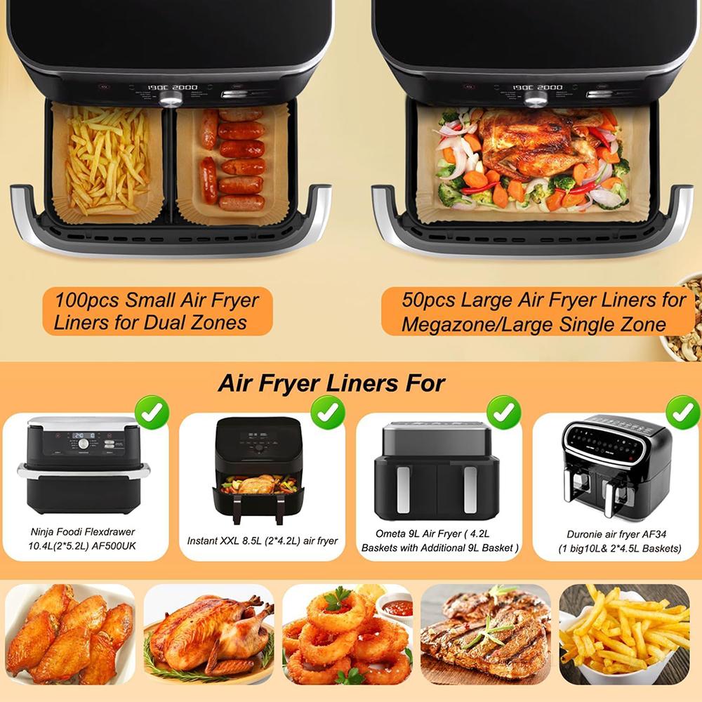 Rectangle Disposable Air Fryer Paper Non-Stick for Ninja Foodi DZ071 7QT DualZone Air Fryer Baking Paper Liner Oilproof Oven Mat