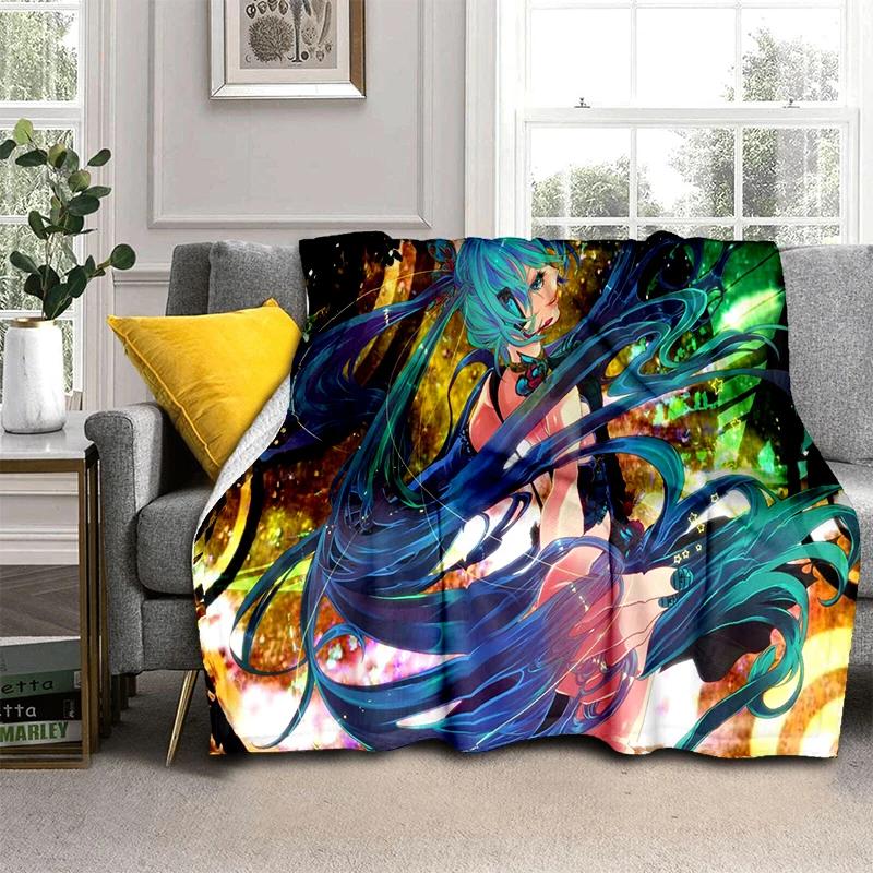3D M-MIKUS Music VOCALOID Cartoon Girl Soft Plush Blanket,Flannel Throw Blanket for Living Room Bedroom Bed Sofa Cover Gift