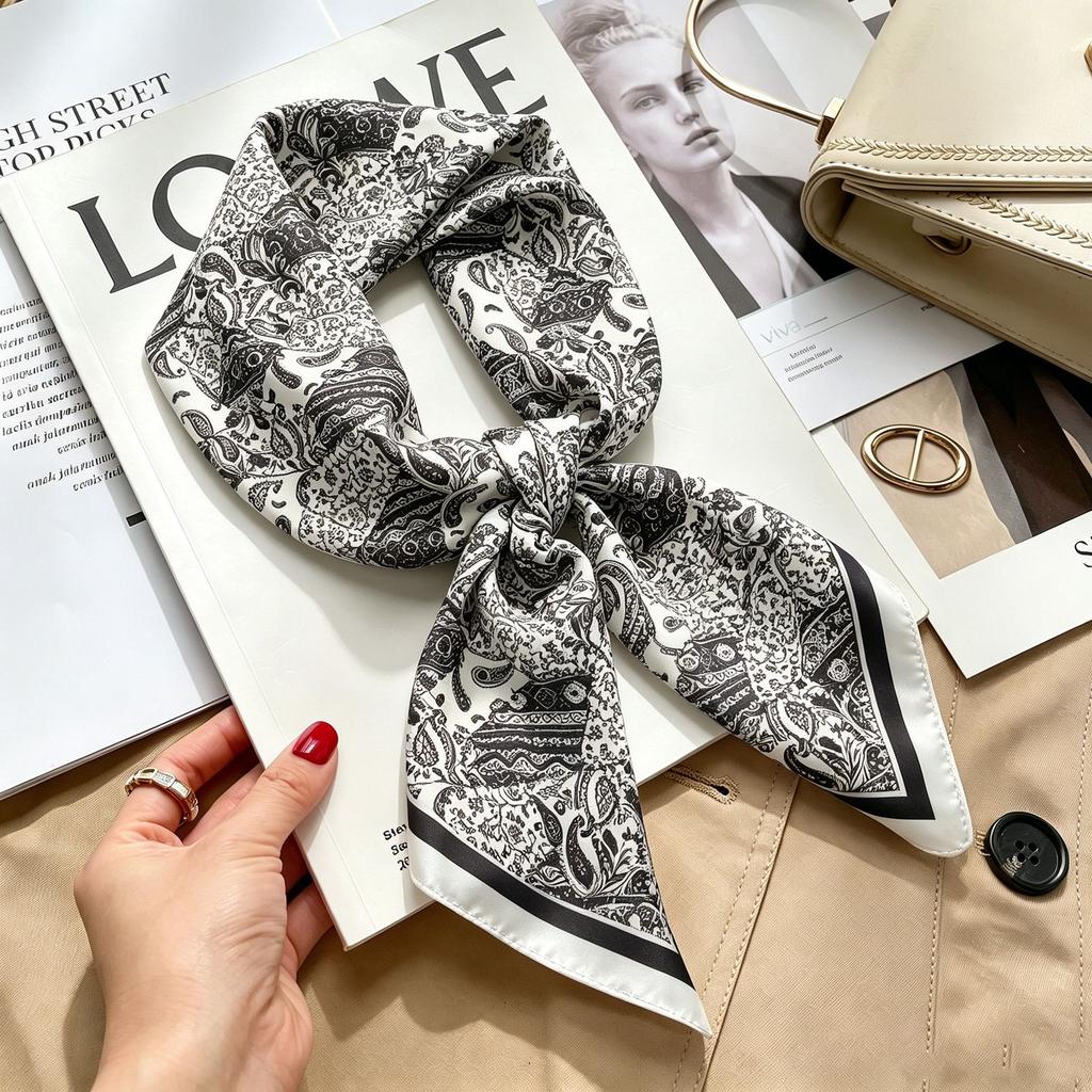 New silk satin 71 * 71 versatile foreign style simulation silk high-end temperament silk scarf middle-aged and elderly decorative scarf neck protectio
