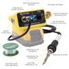 Cordless soldering iron table with digital display, adjustable temperature knob, lead-free soldering, °C/ºF conversion, auto sleep and calibration.