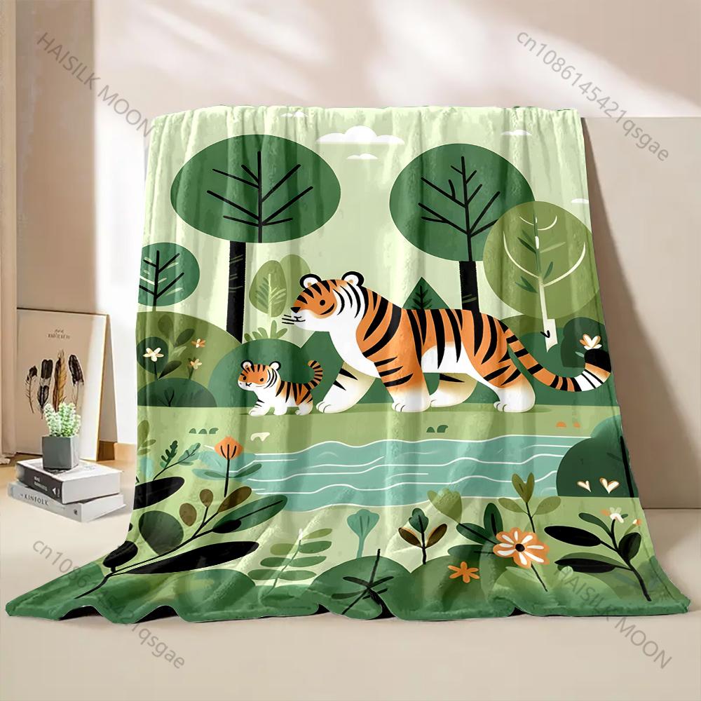 Cartoon Animal Park Printed Blanket Warm and Soft for Home Travel Blanket Sofa Bedding Camping Picnic Car Office Cover Blanket