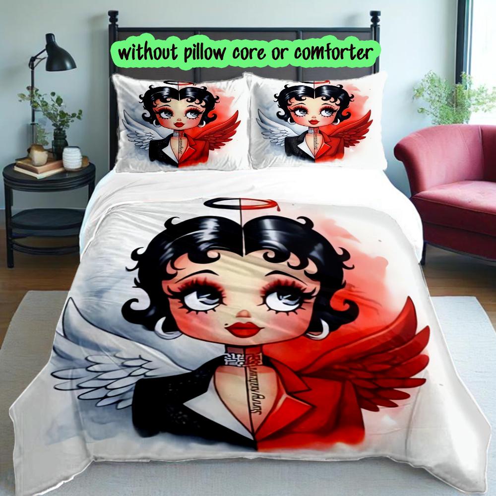 Betty Boop Duvet Cover Set - 3pcs Polyester Bedding Set with Digital Print, 1 Comforter Cover & 2 Pillow Shams