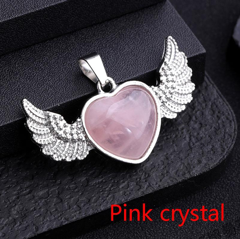 Natural crystal heart-shaped angel wings pendant necklace Heart Shaped Stone Pendants necklace Charms Crystal Chakra Beads DIY
