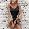 Autumn Winter Women Loose V Neck Bat Sleeve Cross Border Cloak Cardigan Sweater Knitwear