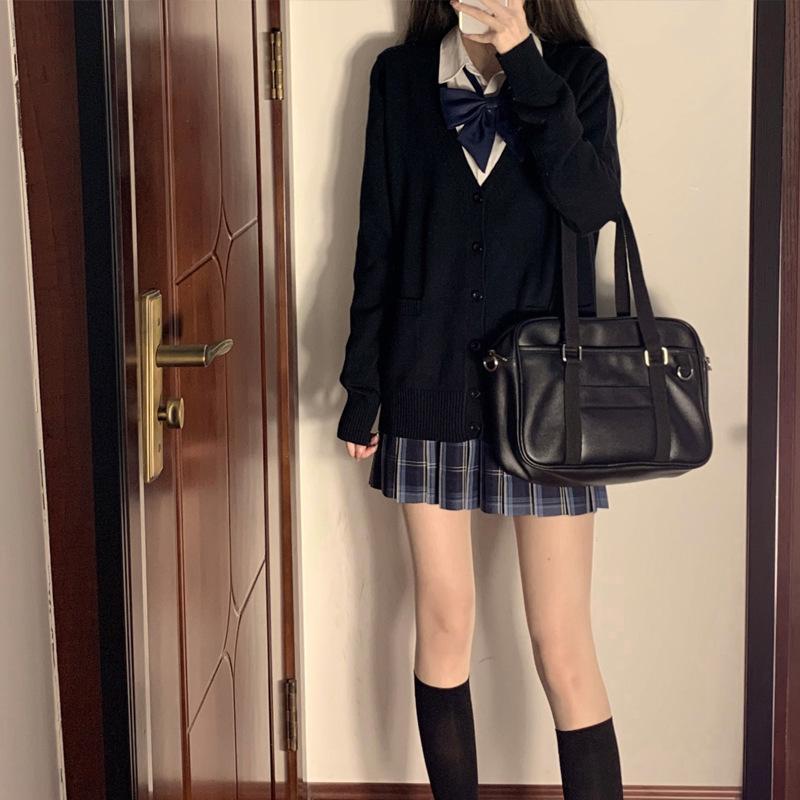 Spring and Autumn JK Sweater Solid Color V-neck Knitted Sweater JK Uniform Cardigan Top Women's Cotton Sweater
