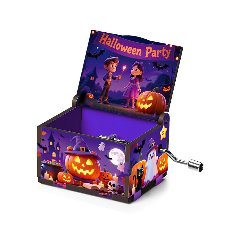 2025 Latest Halloween Series Art Six sided Painted Hand Cranked Music Box Holiday Gift High Quality Durable Perfect Gift
