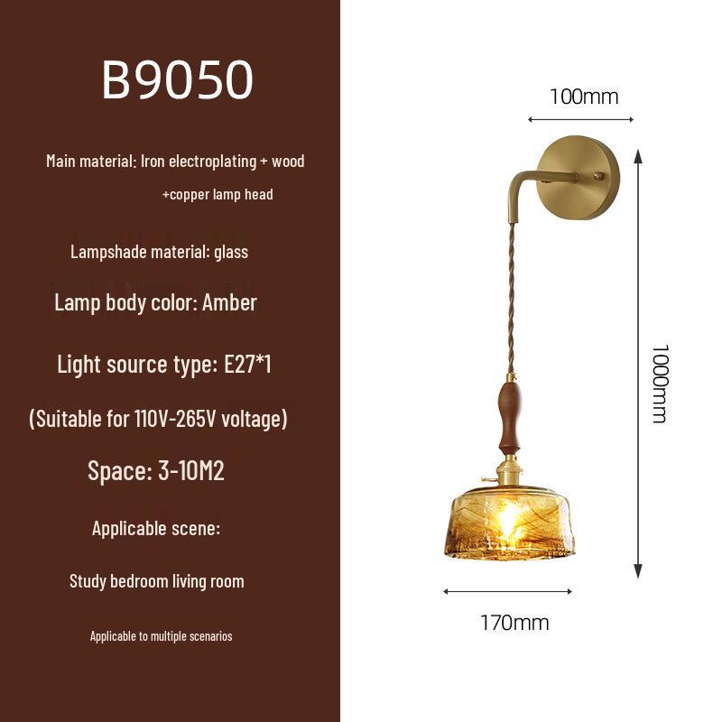 Elegant All-Copper Glass Wall Lamp: Creative Crystal Decor for Hotel Bedrooms and Staircases