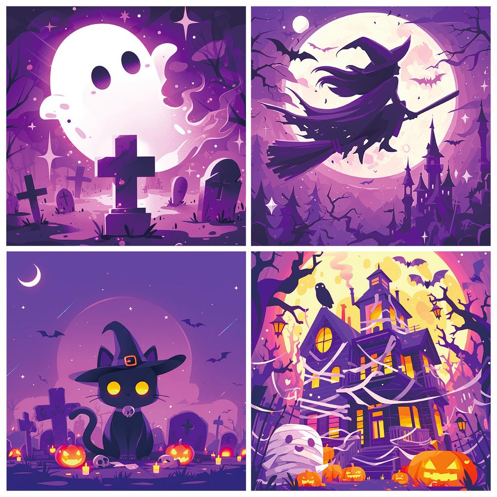 12 Purple Dream Halloween Material Paper Witch Castle Diy Handbook Scrapbook Collage Backing Paper Material