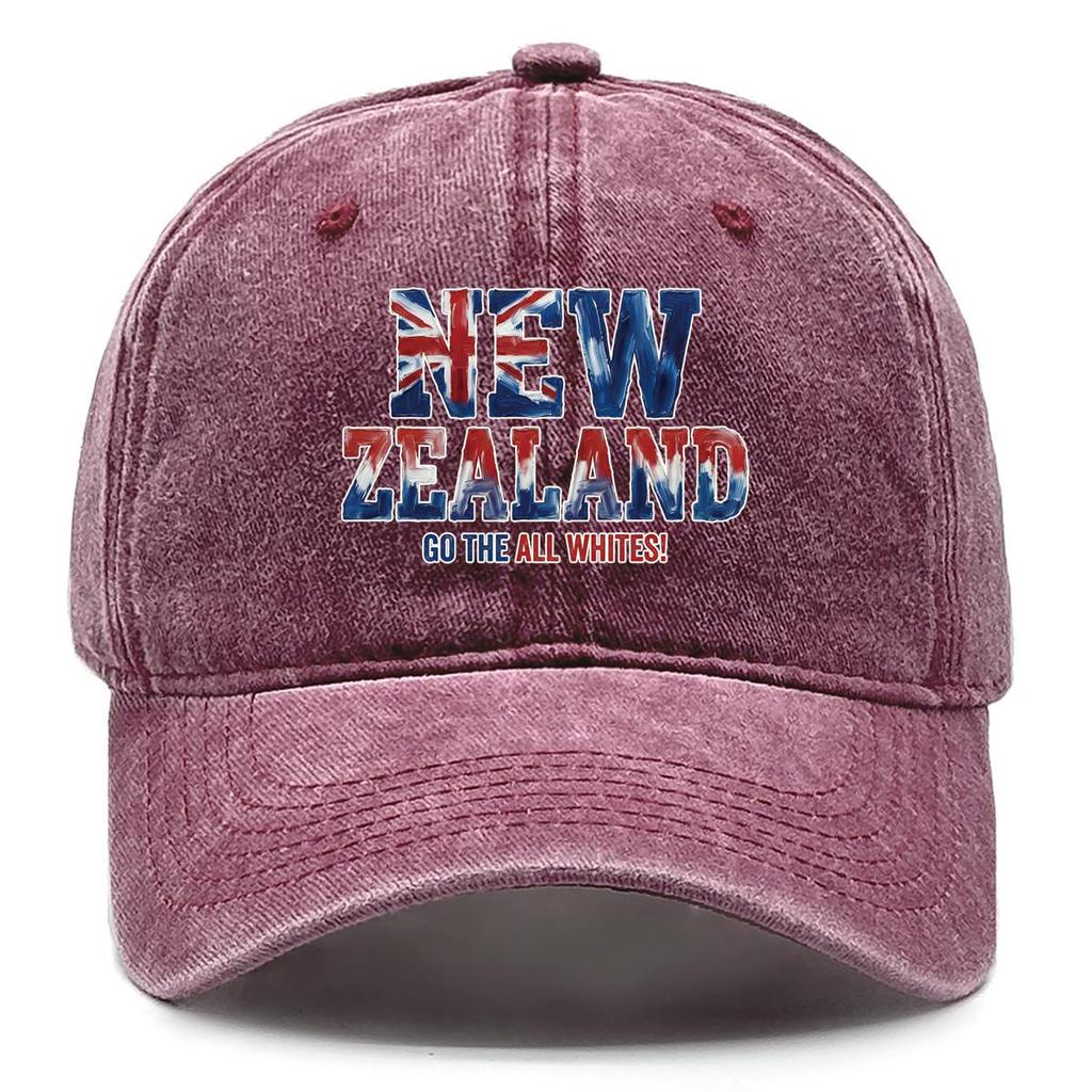 Baseball Cap With "NEW ZEALAND" "GO THE ALL WHITES" Flag Printed , Adjustable Snapback Baseball Cap Stylish Slouchy Solid Color Hip Hop Flat Cap