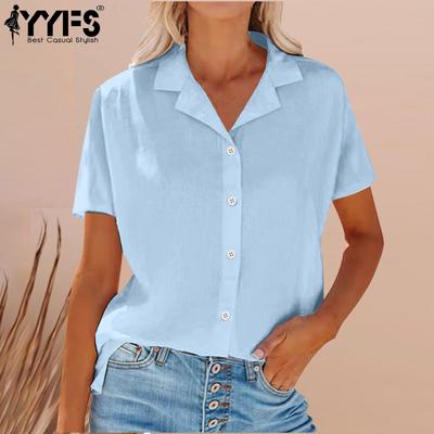 Women's Fashion Casual Summer Spring Solid Color Print Short Sleeve POLO Neck Blouses & Shirts