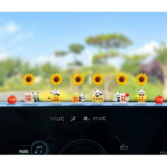 Cute Panda Sunflower Bobblehead Car Ornament