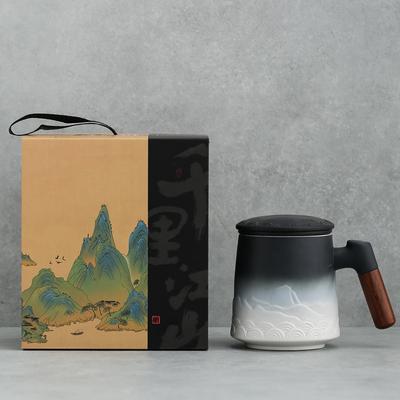 Bestellen Sie handgemalte Landschaftsgemälde, Jiangshan Teetasse, Tausend Meilen Kung Fu Teetasse, Meistertasse, Geschenkbox mit drei Farben