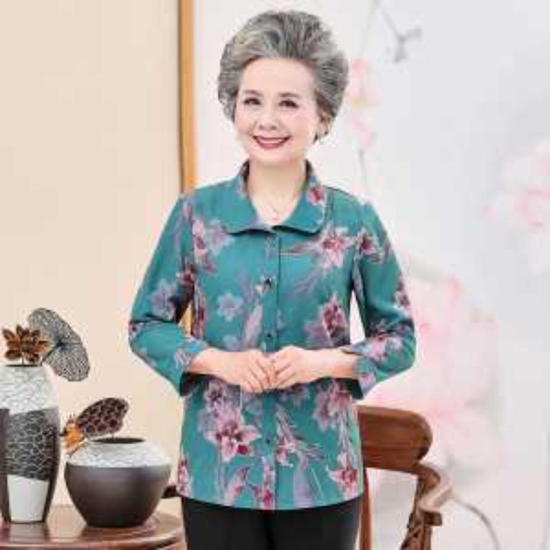 Geblümte Bluse für ältere Damen Locker Langarm Elegant Lässig Hemd