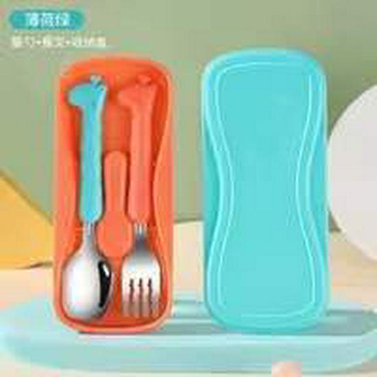 304 Stainless Steel Kids' Fork & Spoon Set - Baby Training Tableware Portable Kit