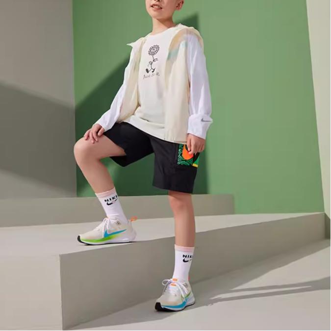 Nike Floral Print Crew Neck Short Sleeve T-Shirt Kids Tops White FD5363-133