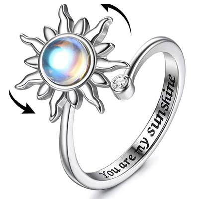 Anti Stress Anxiety  Rings for Women Sun Star and Moon  Metal Spinner Rotating Adjustable Open Rings Jewelry Gift