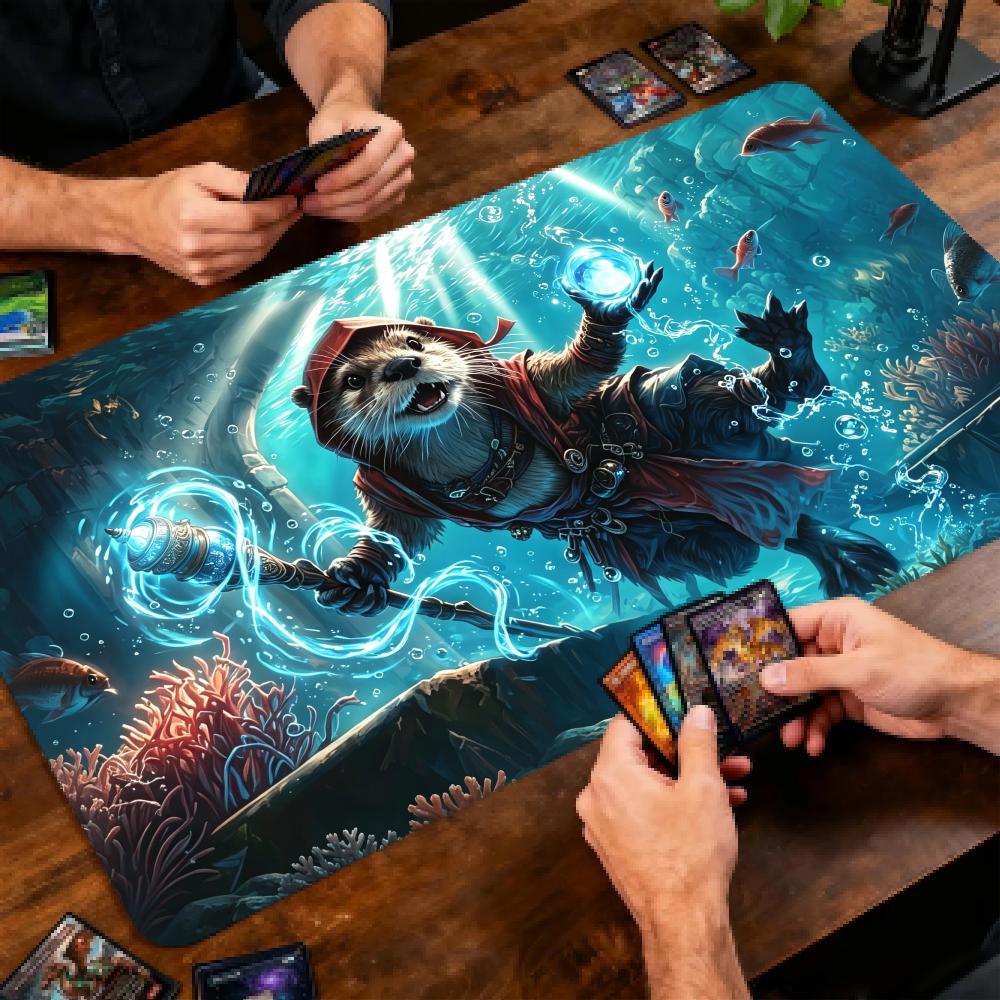 Magic Card Playmat Cute Otter Magician Anime TCG Play Mat Gathering Gaming Desk Mat MTG Non-Slip Durable Stitched Edge Mousepad