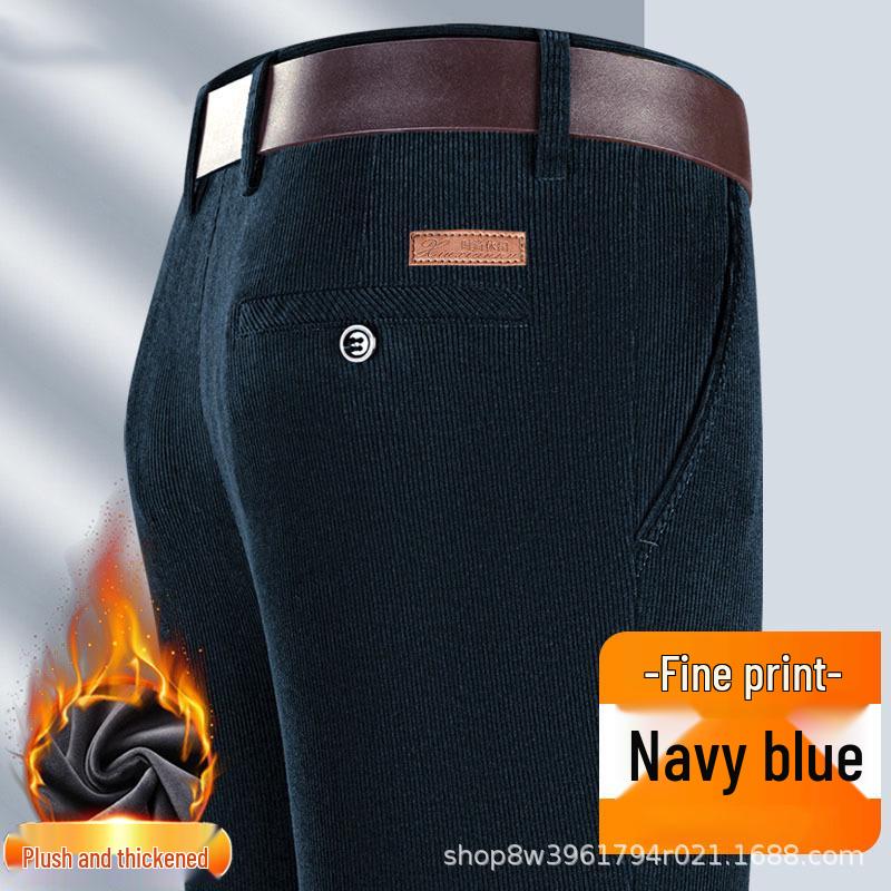 Men's Striped Corduroy Pants – Velvet-Lined for Autumn/Winter, Ideal for Middle-Aged Dads, High-End Style.