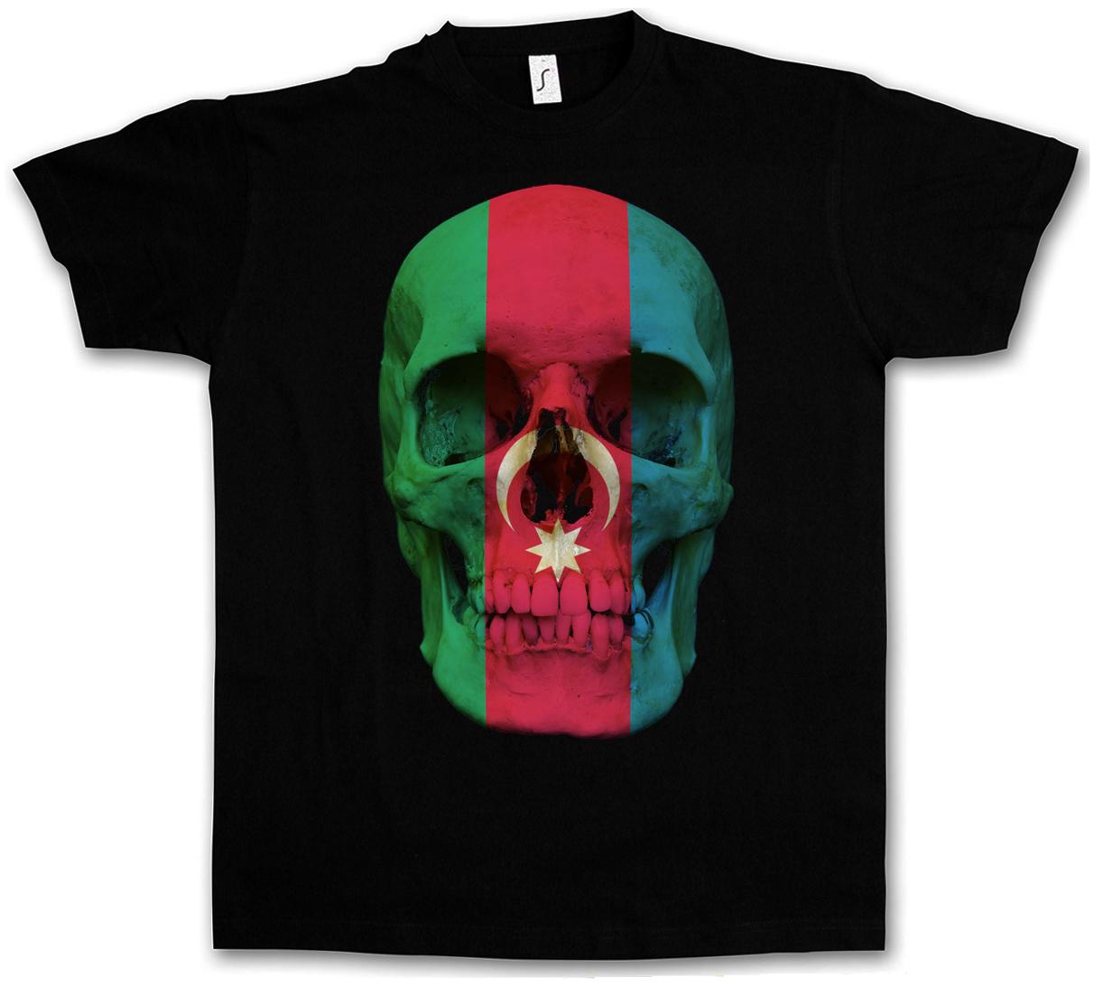 CLASSIC AZERBAIJAN SKULL FLAG T-SHIRT Biker MC Banner Sizes S 5XL L