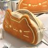 Style Cartoon Pen Case Cute Caramel Cat Pen Bag Large Capacity Lovely Plush Animal Pencil Organizer Case School Supplies 1pc
