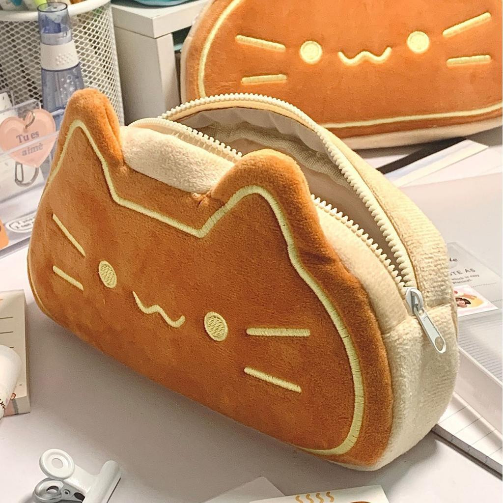Style Cartoon Pen Case Cute Caramel Cat Pen Bag Large Capacity Lovely Plush Animal Pencil Organizer Case School Supplies 1pc