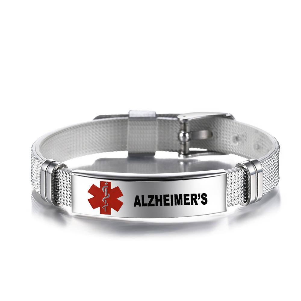 Medical Alert ID Bracelet Emergency First Aid Health Monitoring Laser Engraved Satinless Steel Adjustable Bracelet for Men Women