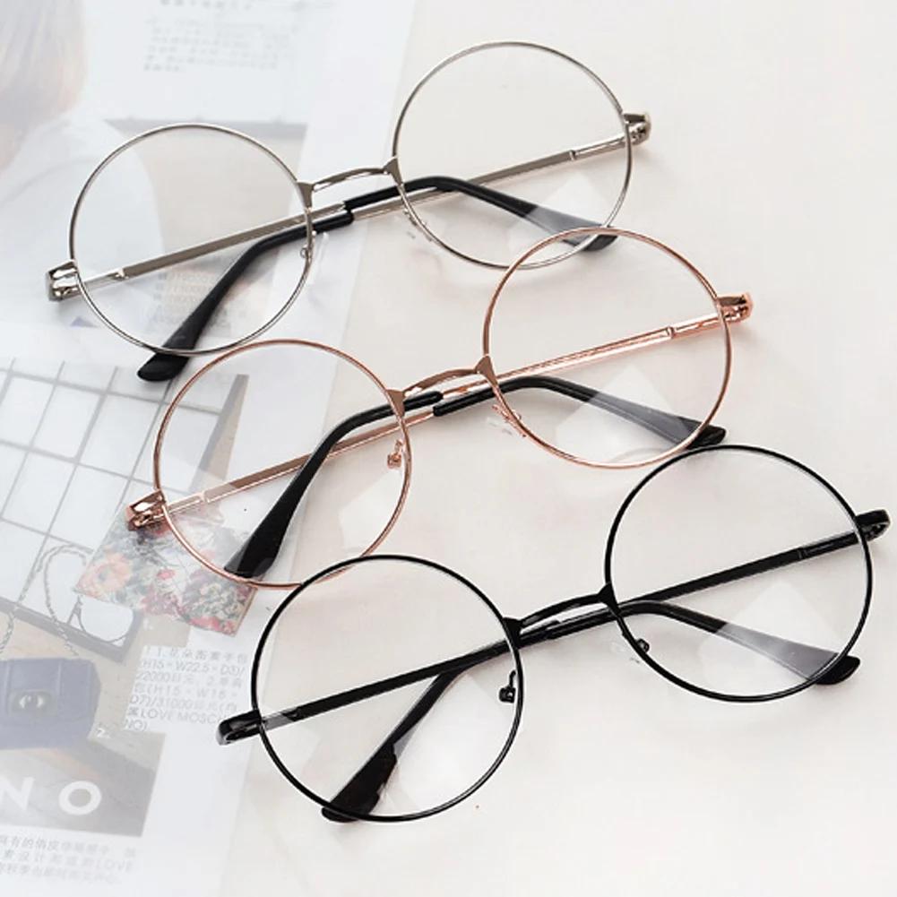 Round Frame Eyeglasses Simple Vintage Metal Frame Clear Lens Glasses Eyewear Oversized Circle Eye Glasses All Match for Students