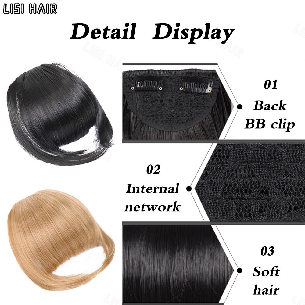 LISI HAIR Synthetic Straight Hair With Bangs 2 Clips In Hair Extensions Fake Fringe False Hairpiece For Women Wear