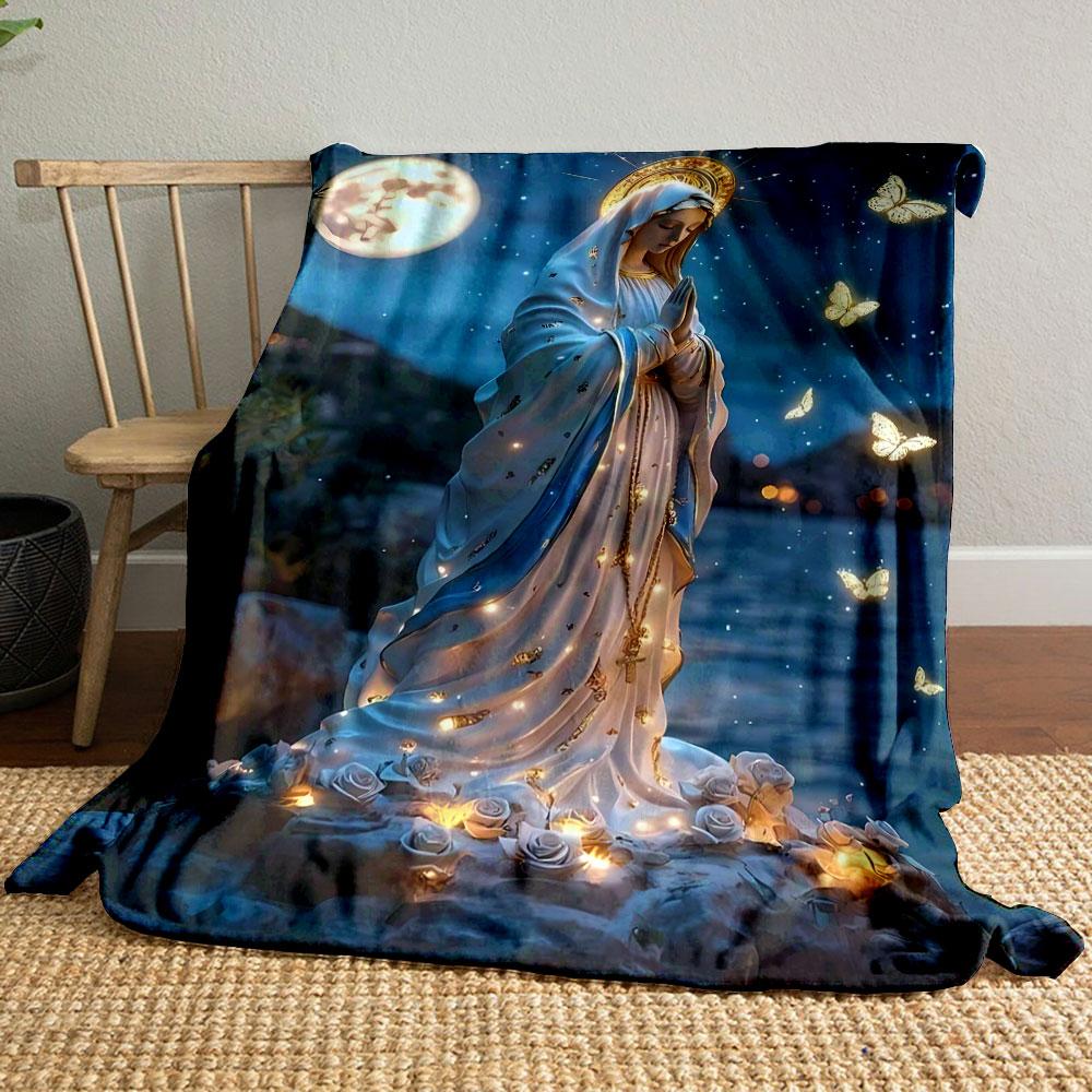Moonlit Virgin Mary Butterflies Blanket  Printed Blanket for Living Room Bed Couch lunch break Soft Cozy Blanket for Friend's festival Gift