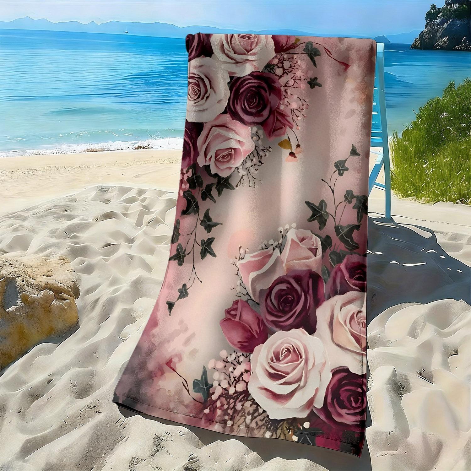 

Elegant rose style floral pattern polyester microfiber beach towel is highly absorbent, suitable for swimming and beach outings W40*H60(CM)
