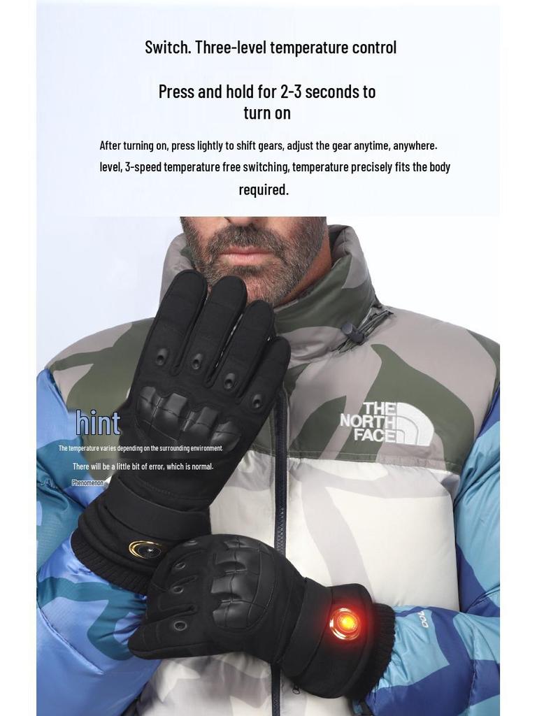 Rechargeable Electric Heated Gloves for Men: Winter Motorcycle Riding, Thickened Velvet for Warmth and Cold Protection