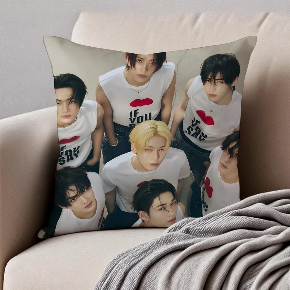 Fashion KPOP BOY TEAM EENHYPENS Cushion Cover Pillowcase Antidustmite Invisible Zipper Short Plush Sofa Cushion