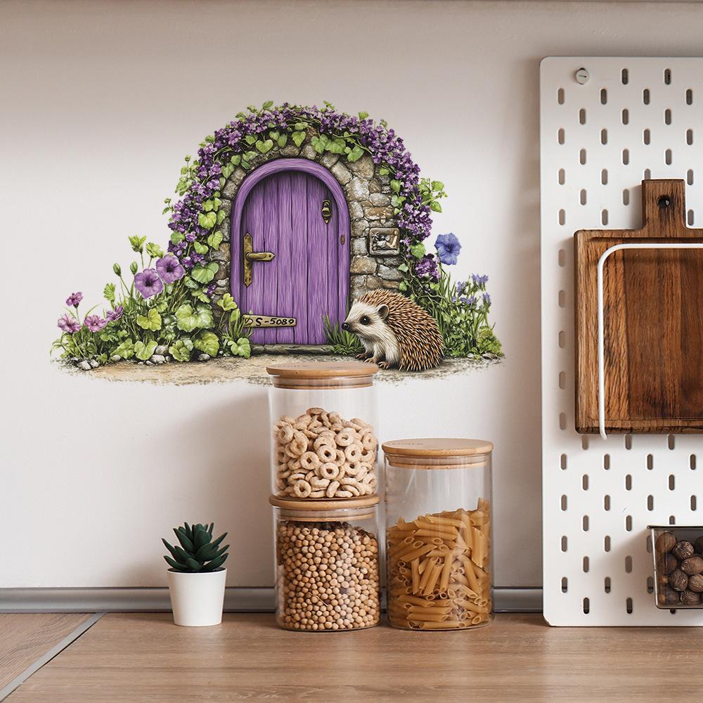 Çizgi Film Kirpi Mor Ev Yatak Odası Oturma Odası Ev Arka Planı Güzelleştirme Dekorasyon Duvar Çıkartmaları