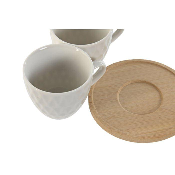 Lot de tasses à café en porcelaine - arcoirsl - 6 pièces - Base en bambou - 90 ml - Design minimaliste - Blanc