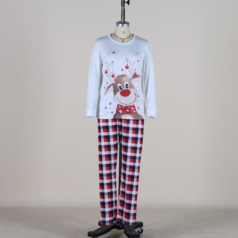 2025 Vánoční pyžamový set pro rodiče a děti s potiskem losa - Dlouhý rukáv Podzim/Zima Rodinné domácí oblečení