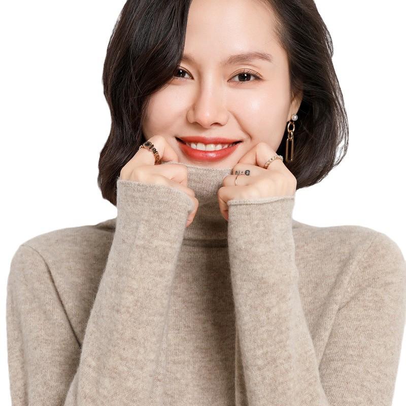Women's 100% Pure Wool Turtleneck Sweater - Fashionable Autumn/Winter Knitted Cashmere Base Layer Top