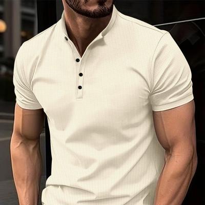 New Men's Short Sleeve Standing Collar Button Down Polo Shirt Top