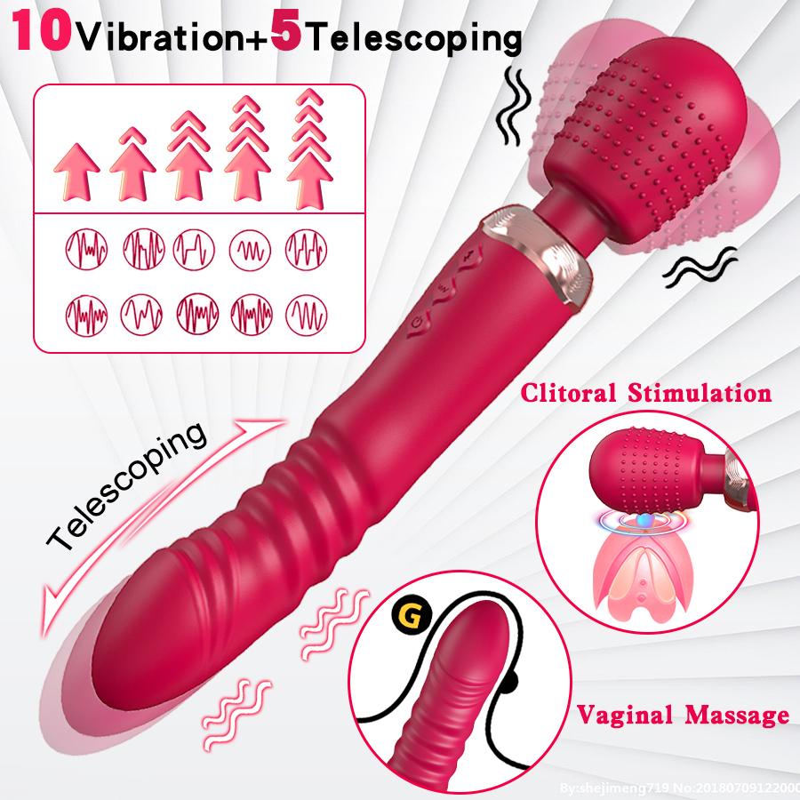 Powerful 3-Motor Thrusting G-Spot Vibrator - Large Silicone Dildo Wand for Couples Stimulation and Massage