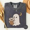 Pocket Ghost with a Bat In the Latte Foam Shirt, Cute Ghost Coffee Tee, Left Chest Ghost Tee, Latte Lover Gift, Cute Halloween Tee