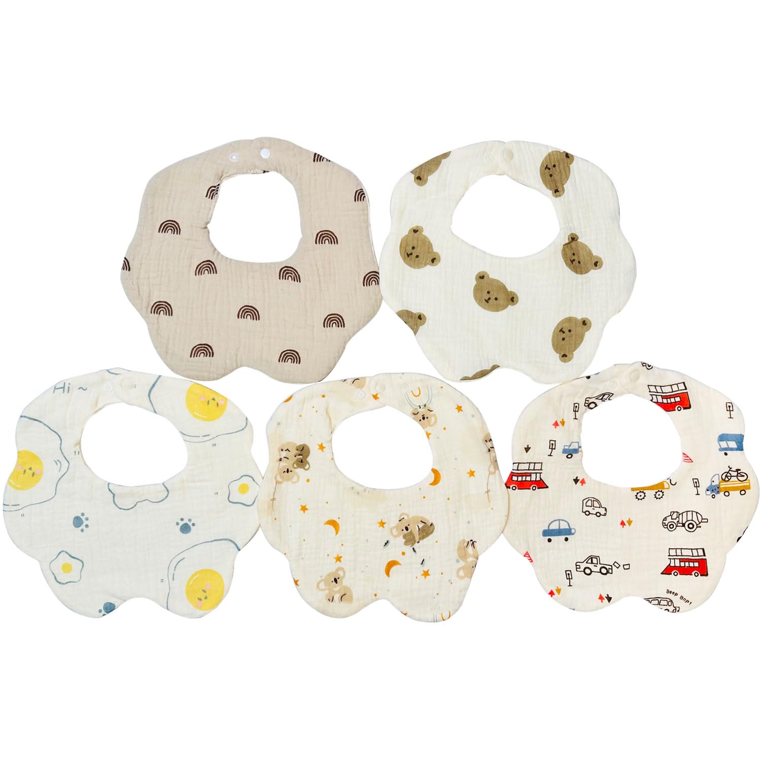 

Baby Set of Machine Suitable for Nursery Rotation [&&COCO] Bibs, 5, 6-Layer Gauze, 100% Cotton, Formaldehyde-Free, Washable, Large, Soft,