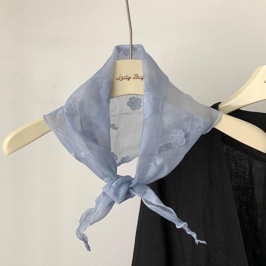 Korean Ins Girly Feeling Fresh Small Flower Printing Triangle Scarf Silk Headscarf Waist Seal Spring and Autumn Fashion Trend