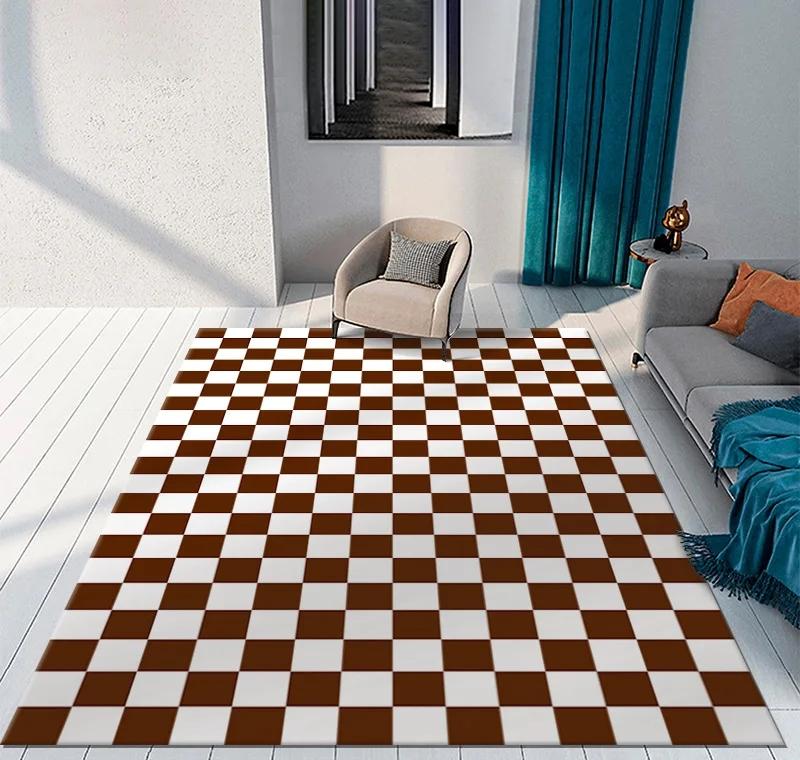 Color Checkerboard Plaid Carpet Moroccan Living Room Bedroom Rug Anti-skid Entry Door Mats Household Bedside Rugs Bay Window Mat