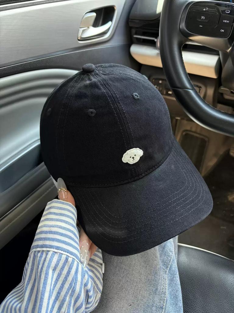 Fashion Hat Japanese retro puppy embroidered baseball cap female travel wide brim couple versatile face small cap shade sun protection