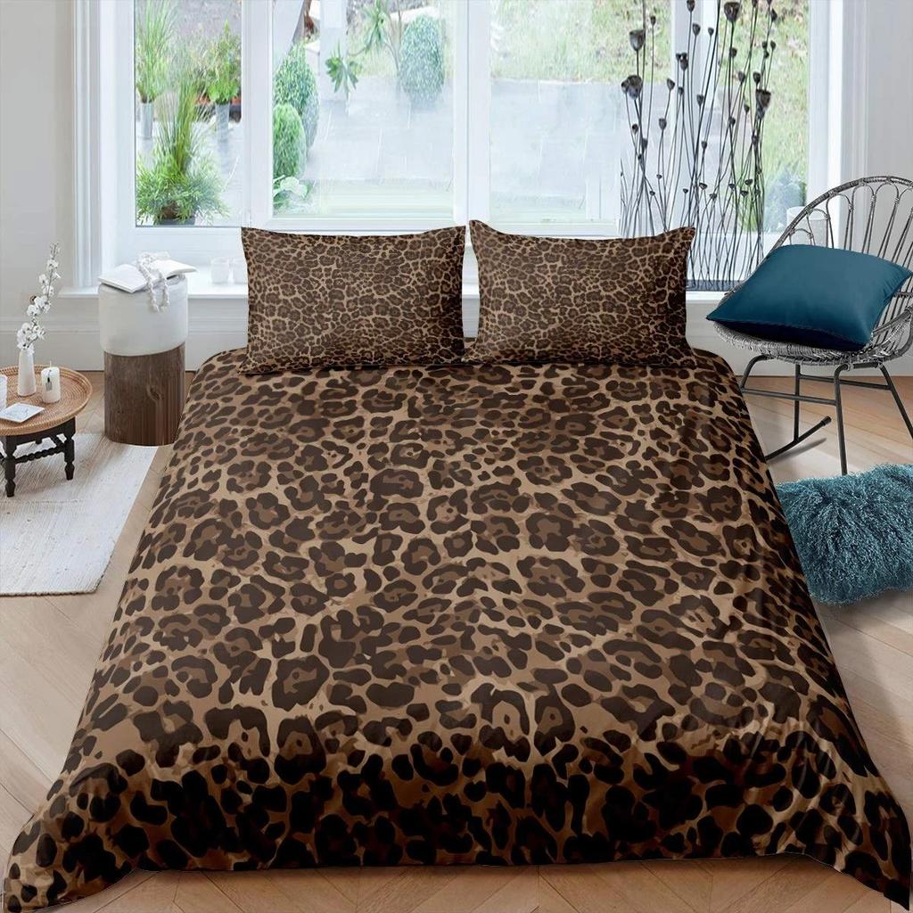 Leopard Print Duvet Cover Set Queen Cheetah Bedding Sets Geometric Comforter Cover African Safari Animal Quilt Cover Room Decor