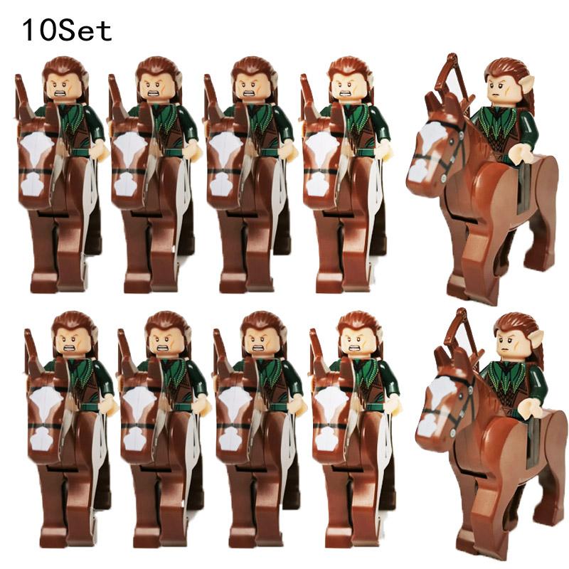 10 Sets Gondor Knight LOTR 9471 Fountain Guard & Castle Roman Solider Black Falcon With Horse Figure Building Block Kids TOYS