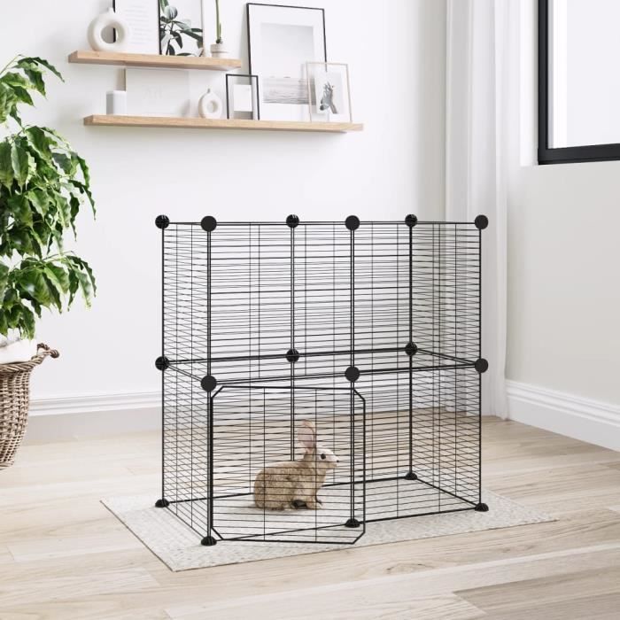 3114036 vidaXL Cage animaux de compagnie à 12 panneaux et porte Noir 35x35 cm