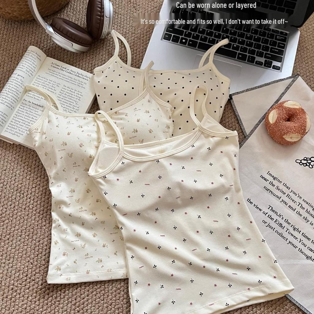 Gepolsterter Camisole im koreanischen Stil mit Tupfen – Vielseitig als Unter- oder Oberbekleidung