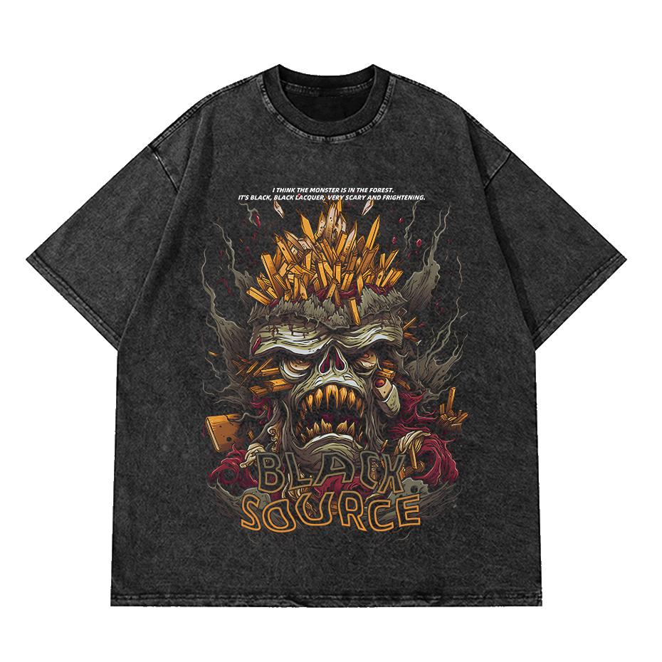 Black Source ANIME MANGA VINTAGE WASH UNISEX TSHIRT Octopus Men Harajuku TShirt Japanese Style